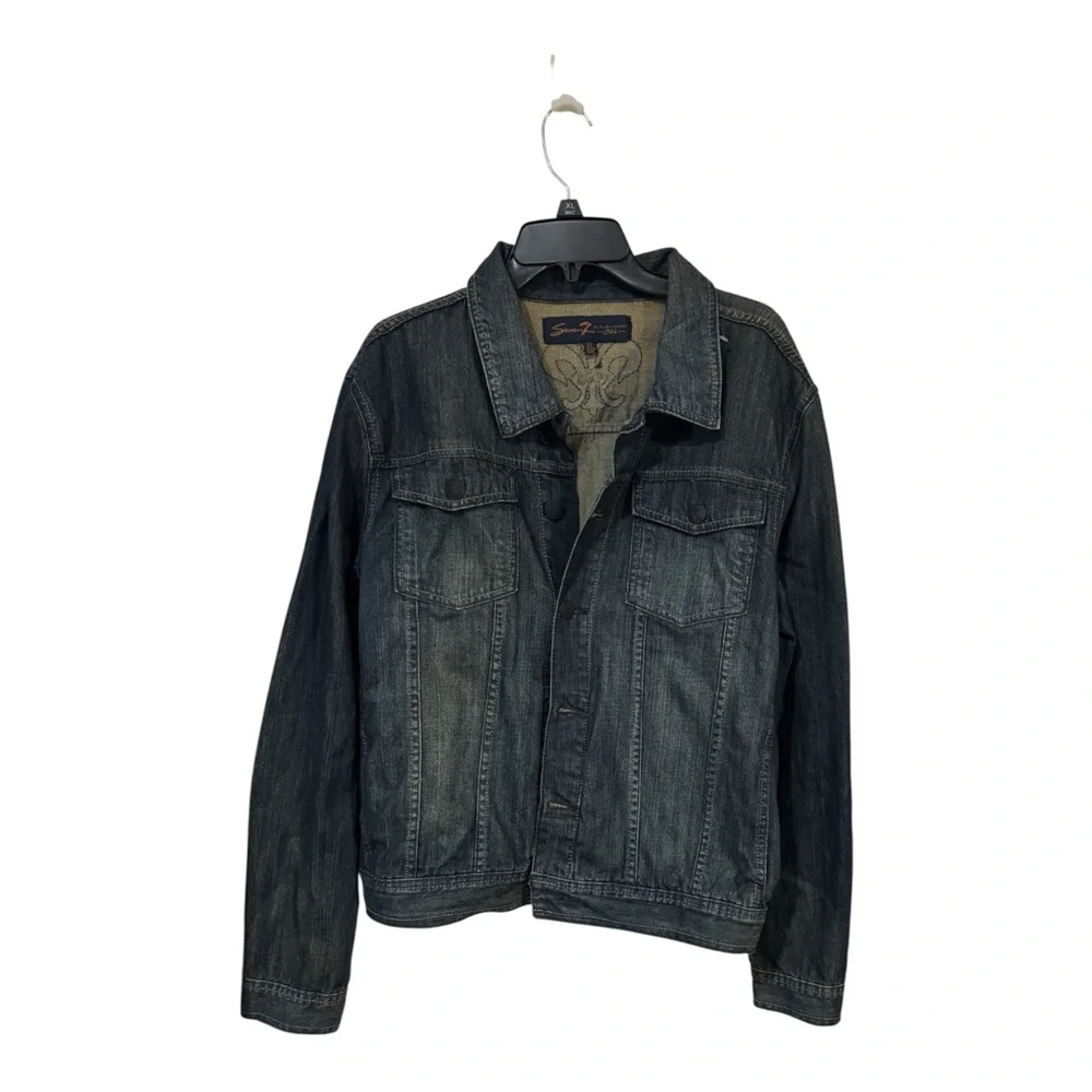 Seven7 Denim Jacket XL Dark Wash Embroidered Back Trucker NWT Womens